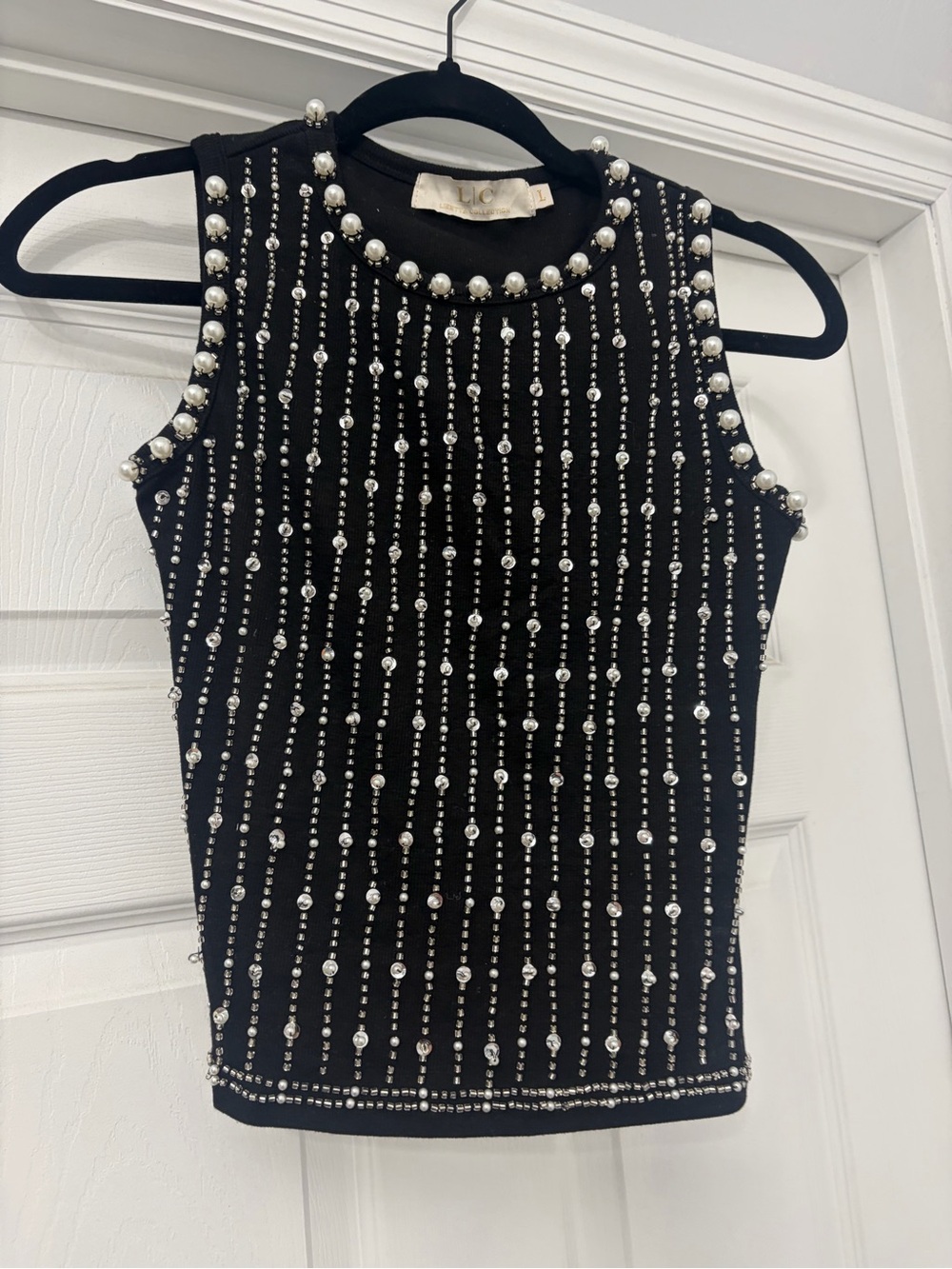 Beaded Black Sleeveless Tank Top